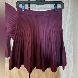 NWT Alice + Olivia Merlot Ribbed Knit Sweater & Pleated Skirt Set XS